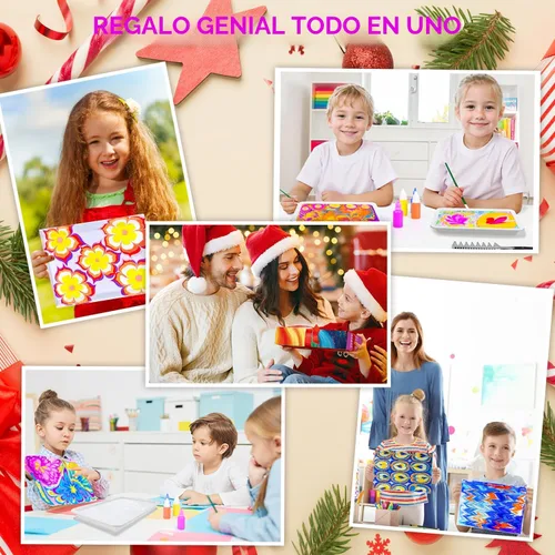 Miniatura 6 de MOMUSE Kit de arte de pintura de mármol para niños con bandejas dobles, toxicología pasada, kit de pintura de mármol de agua dorado metálico, kits