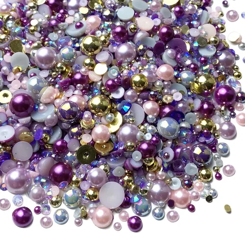 Miniatura 8 de Diamantes de imitación de resina mixta de 3.53 oz con parte trasera plana, perlas semicirculares, tamaños mixtos de 0.116 a 0.394 pulgadas