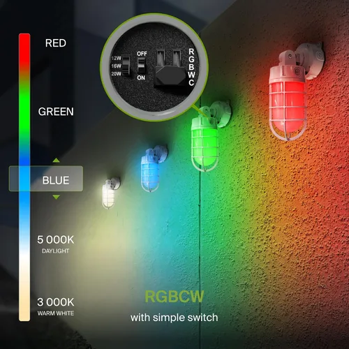 Miniatura 5 de ASD Luz LED de tarro de gelatina hermética al vapor, 12/16/20 W, 120-277 V, IP65 RGBCW, lámpara de pared industrial del anochecer al amanecer, luz
