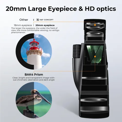Miniatura 3 de K&F Concept Monocular zoom de 8-32 x 50 – Prisma de doble enfoque de alta potencia monoculares compactos para niños y adultos, con adaptador
