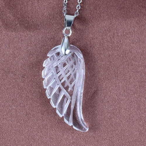 Miniatura 4 de Piedras colgantes de ala de ángel tallada de 1.378in, cristal de roca, opalita, fluorita, lapislázuli, rodonita, colgante para mujeres y hombres
