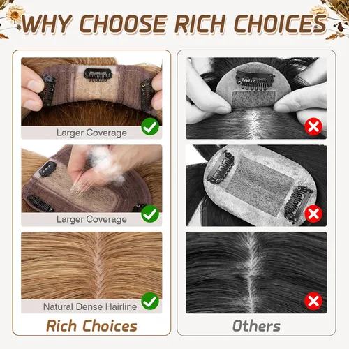 Miniatura 166 de Rich Choices Pelucas con topper de cabello para mujeres, cabello humano real 100% Remy, sin flequillo, para mujeres con adelgazamiento en la parte