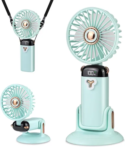 Miniatura 9 de Versátil ventilador portátil 4 en 1, ventilador a pilas con base, ajustable a 90°, mini ventiladores recargables, pantalla digital y capacidad