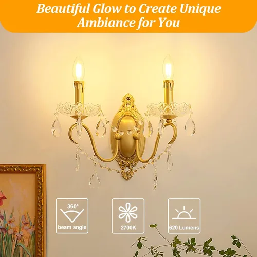 Miniatura 3 de Brightever Bombillas LED E12 para candelabro, equivalentes a 60 W, 2700 K, blanco suave, 620 lúmenes, bombilla LED de 6 W para lámpara de araña, 60w