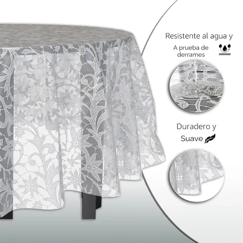 Miniatura 4 de Exquisite Mantel de Mesa de Encaje Redondo de Mesa de Plástico Paquete de 12 Manteles de Encaje Redondos de 84 pulgadas Mantel Floral Blanco