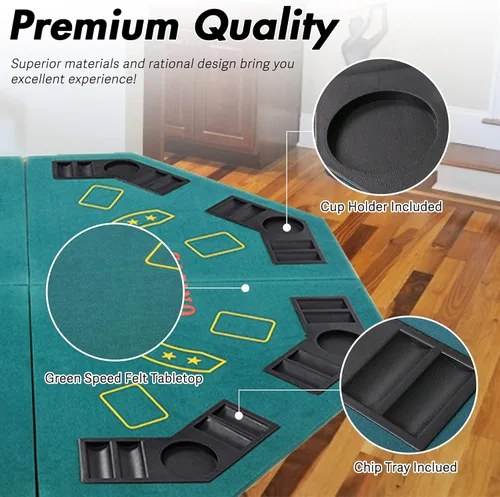 Miniatura 2 de Cubrecartas de póquer plegable de 48 pulgadas, tapete de mesa de póquer portátil para 8 jugadores con soporte para tazas y bolsa de transporte