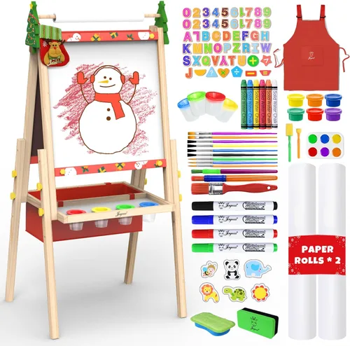 Miniatura 12 de Joyooss Caballete de Arte para Niños, Caballete para Niños Pequeños, Caballete de Madera Ajustable de Pie para Niños Pequeños, Pizarra Blanca