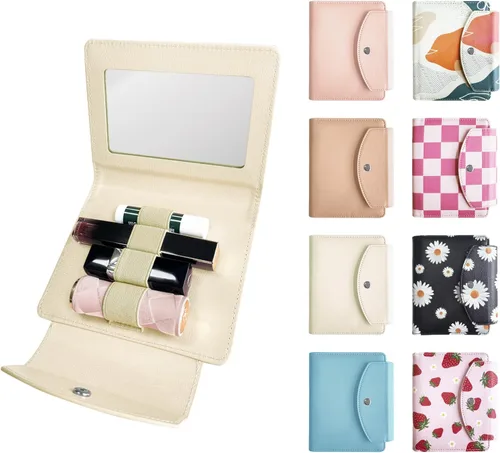 Miniatura 19 de Estuche de lápiz labial de PU con espejo, con capacidad para 4 lápices labiales largos, organizador de maquillaje, estuche de viaje para cosméticos