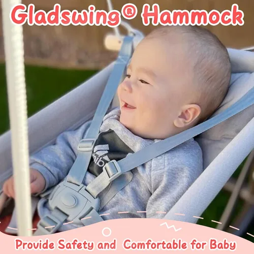 Miniatura 6 de Columpio de bebé para interiores y exteriores, columpio de hamaca de lona para bebé a niño pequeño con un asiento cómodo, juguete de madera tipo