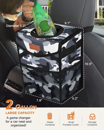 Miniatura 2 de Pritent Papelera de Coche con Tapa, Linda Bolsa de Basura para Coche a Prueba de Fugas, Bolsa de Basura Colgante para Vehículo, Bote de Basura Gris