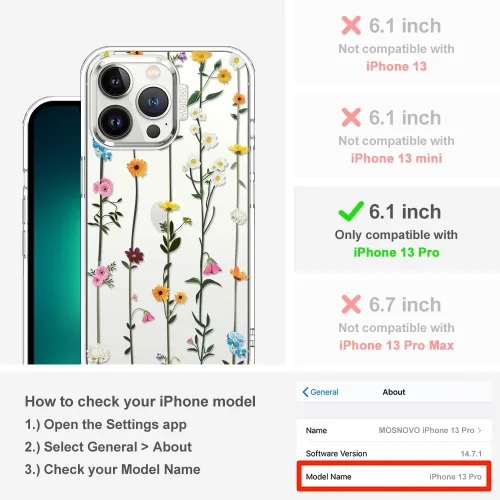 Miniatura 2 de MOSNOVO - Funda para iPhone 13 Pro, protección Buffertech contra caídas de grado militar (6.6 pies), antidesprendimiento, poliuretano termoplástico