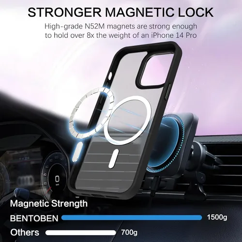Miniatura 8 de BENTOBEN Funda magnética para iPhone 14 Pro [compatible con Magsafe] translúcida mate 14 Pro, delgada, a prueba de golpes, para mujeres, hombres