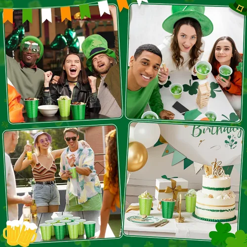 Miniatura 7 de KesaPlan 100 vasos de plástico desechables para fiesta de 18 onzas, color verde y verde claro, para el día de San Patricio Verde & Verde claro