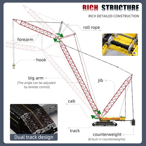 Miniatura 3 de Mould King 17015 Technology Crawler Crane Kit de bloque de construcción, grúa sobre orugas resistente con motores para adultos, 4318 piezas