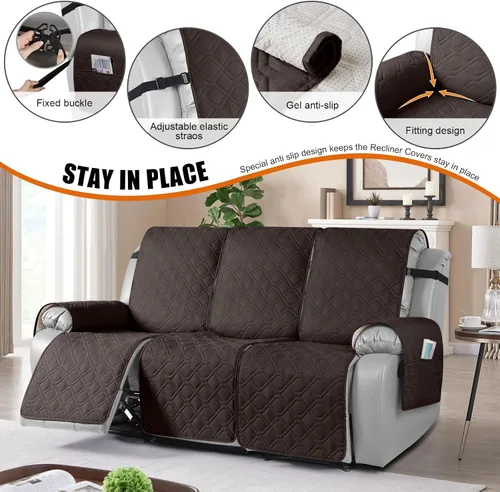 Miniatura 5 de VANSOFY Funda reclinable 100% impermeable con consola (chocolate) y fundas de sofá reclinable (chocolate, 3 plazas)