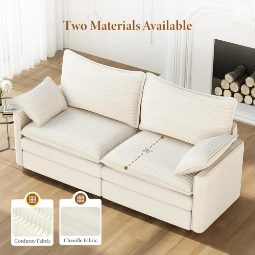 Miniatura 3 de Vesgantti 74" Cloud Couch for Living Room, 2 Seaters Deep Seat Sectional Modular Sofa, Double Cushion Corduroy Small Sofas Living Room Couches for