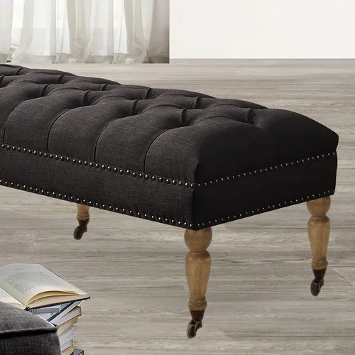 Miniatura 7 de Rosevera Berta - Tapa tapizada de poliéster con cabeza de clavo, banco rectangular para sala de estar, reposapiés, dormitorio, entrada, banco