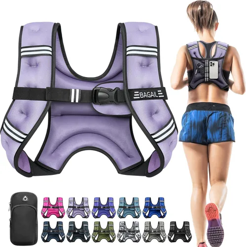 Miniatura 30 de BAGAIL Chaleco con peso de 5, 8, 10, 12, 15, 20, 25, 30 lbs, para caminar y perder peso, reflectante, con bolsa para teléfono, para mujeres y Negro