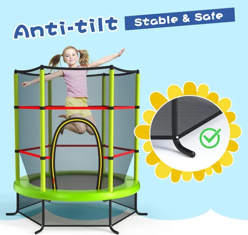 Miniatura 5 de Giantex - Trampolín infantil de 55”, con red de seguridad y almohadilla de resorte, marco de acero resistente con cremallera integrada, Verde