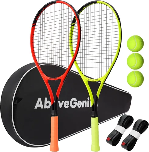 AboveGenius Juego de raquetas de tenis de 27 pulgadas, paquete de 2 raquetas de tenis para adultos para principiantes e intermedios, cabeza de gran