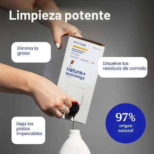 Miniatura 3 de ATTITUDE Jabón para platos, verificado por EWG, líquido para lavar platos a base de plantas y vegano, derivado de forma natural, ralladura