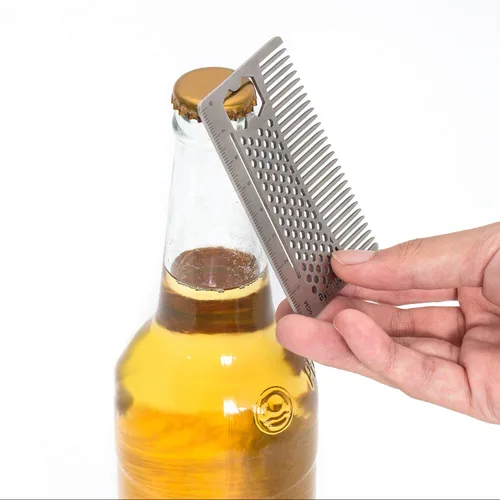 Miniatura 2 de AhfuLife Peine de metal para cabello y barba de acero inoxidable, peine antiestático de doble acción para barba, peines de tamaño de tarjeta