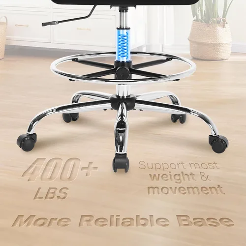 Miniatura 7 de Silla de dibujo de 400 libras, silla de oficina alta con soporte lumbar ajustable y anillo reposapiés, cómodo cojín grueso en forma de W extra