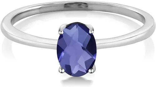Miniatura 75 de Gem Stone King Anillo de compromiso solitario con piedra preciosa de oro blanco de 10 quilates, ovalado, 0.27 x 0.19 pulgadas, anillo de promesa