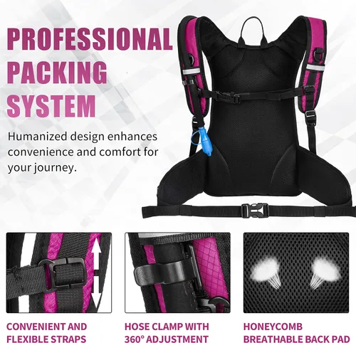 Miniatura 6 de Mochila de hidratación para senderismo con bolsa de agua - Miracol Bolsa de agua aislada con vejiga de 2L Rosa