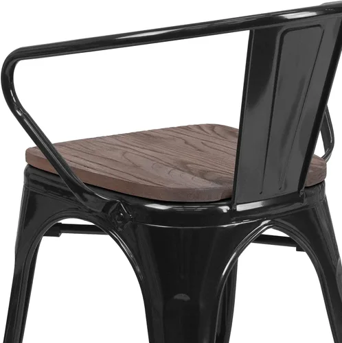 Miniatura 6 de Flash Furniture Silla de metal negro con asiento y brazos de madera