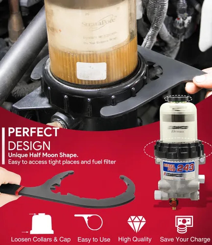 Miniatura 3 de sixcow Llave de filtro de combustible diésel 61090 de 5 pulgadas para Davco Diesel Pro 230, 232, 233, 234, 242, 243, Shop Pro ST, Clase 4 5 6