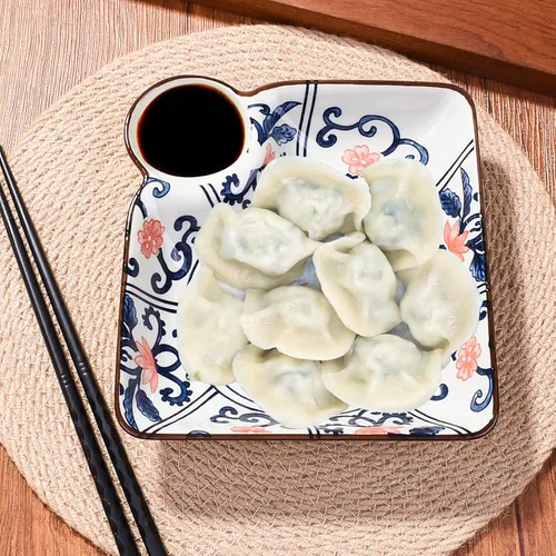Miniatura 3 de Juego de 2 platos de cerámica de Gyoza de 7.1 pulgadas con plato de vinagre (color B)