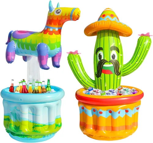 PARENTSWELL Enfriador de bebidas de 47.5 pulgadas para fiestas, paquete de 2 cubos inflables de cactus para barbacoa, suministros de despedida de