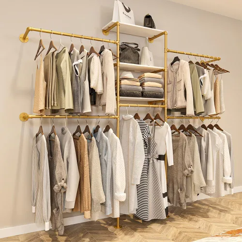 Miniatura 10 de KaKaBB Perchero de ropa estilo tubería industrial - Perchero de ropa de alta resistencia para montar en la pared, sistema de armario en esquina