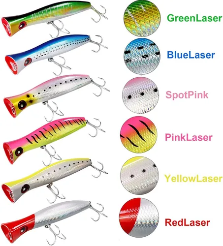 Miniatura 6 de THKFISH Topwater Señuelos de pesca de agua salada GT Popper con 3 ganchos fuertes, pesca de surf, 1 unidad/3 piezas 3 unidades de 3