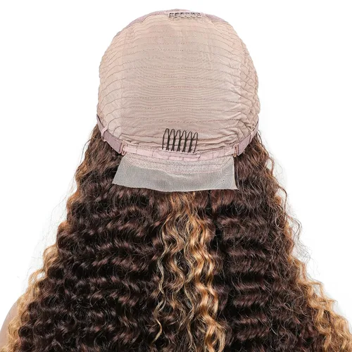 Miniatura 8 de Pelucas de cabello humano con reflejos sin pegamento Wear and Go, encaje frontal, estilo Bob, ondulado profundo #4/27, pelucas de color ombré