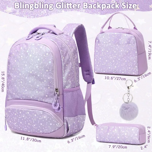 Miniatura 86 de Juego de mochila para niñas y adolescentes, mochila escolar para niños con bolsa para el almuerzo, estuche para lápices, mochilas escolares
