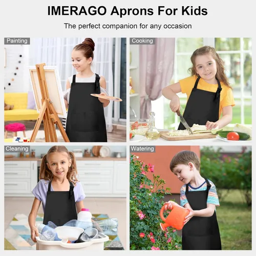 Miniatura 5 de 15 delantales para niños con bolsillos, delantales ajustables para pintura de chef, a granel para niñas y niños de 6 a 13 años, cocinar, hornear