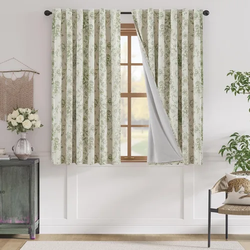 Miniatura 48 de Jinchan Cortinas de Mezcla de Lino con Estampado Floral para Sala de Estar, 84 Pulgadas de Largo, Cortinas con Bolsillo para Varilla y Tab Trasera