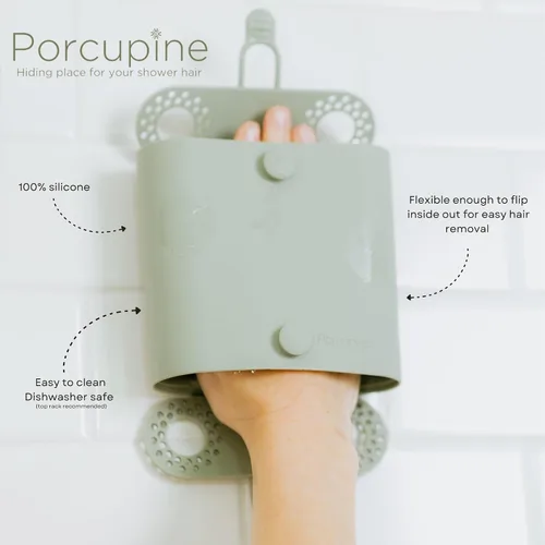 Miniatura 2 de Porcupine Recogedor de Pelo de Ducha para Pared, Diseño Moderno de Silicona Recoge y Oculta el Pelo Mojado en el Baño, Previene Desagües Obstruidos