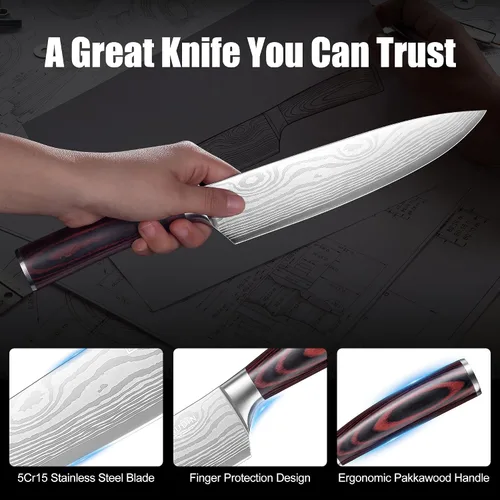 Miniatura 10 de PAUDIN Cuchillo de chef, cuchillo de cocina afilado de acero inoxidable de alto carbono de 8 pulgadas con mango ergonómico, caja de regalo