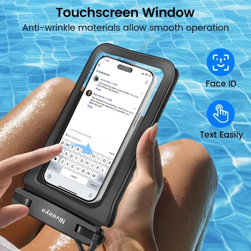 Miniatura 5 de Niveaya Bolsa impermeable para teléfono con doble espacio - 2 unidades, funda impermeable con cordón para iPhone 16/15/14/13/12 Pro Max hasta 8.3