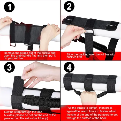 Miniatura 5 de Asas de agarre de barra antivuelco, agarres de mano, accesorios de paracord, agarre manual para Jeep Wrangler JL JK TJ YJ Gladiator Sahara Rubicon