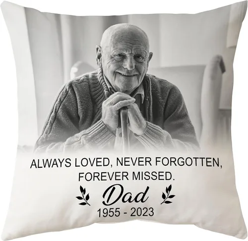 Miniatura 25 de Hyturtle Almohada conmemorativa personalizada de condolencias con inserto de 12 x 12 pulgadas, regalos impresos de doble cara para la pérdida de un