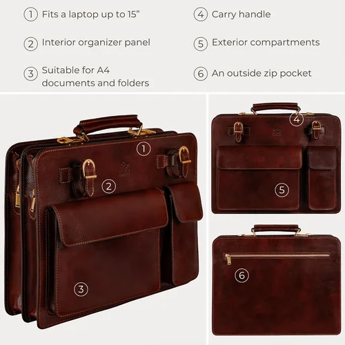 Miniatura 7 de Time Resistance Maletín de cuero - Bolso elegante para hombre - Maletín de negocios y vintage Made in Italy