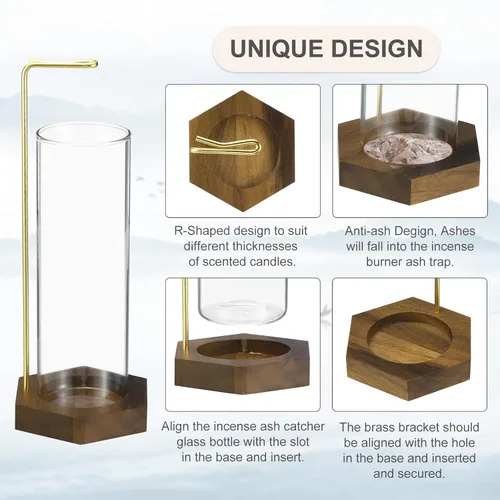 Miniatura 4 de uxcell Soporte para incienso, quemador de incienso moderno con colector de cenizas de vidrio extraíble, soporte para varillas de incienso volador