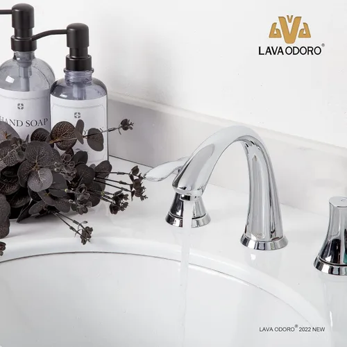 Miniatura 4 de Lava Odoro BF405-C - Grifo de baño cromado de 8 pulgadas, grifo de baño de 3 agujeros, 2 asas, grifo de lavabo de baño moderno, grifo de tocador