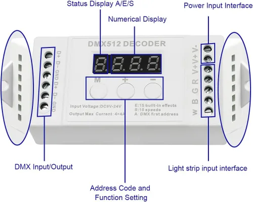 Miniatura 2 de AKEPO Mini decodificador de pantalla digital DMX de 4 canales, controlador DMX512 para luces LED RGBW DC9-24V 4A/CH con 15 efectos integrados