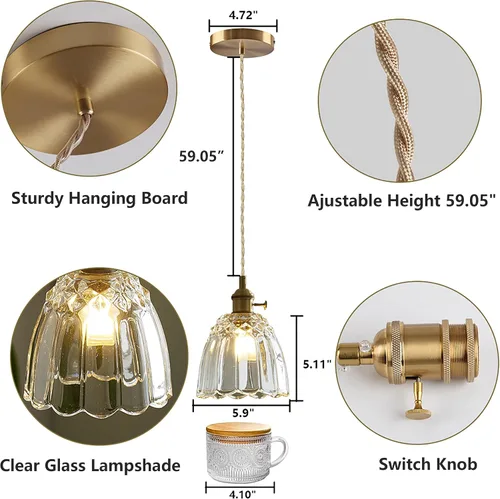 Miniatura 5 de Sedelan Lámpara Colgante Vintage, Luces Colgantes de Vidrio Isla de Cocina, Lámpara Colgante Antigua, Iluminación Colgante Interior para Cocina