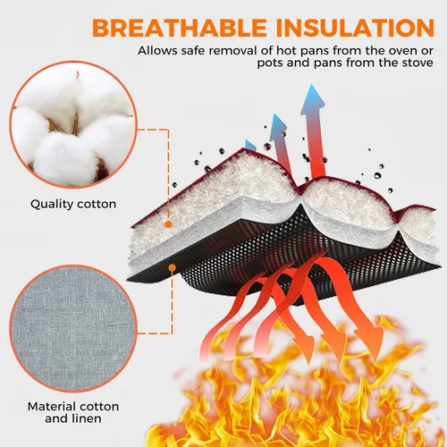 Miniatura 6 de Juego de 4 manoplas de horno y soportes para ollas de 500°F, soportes para ollas de cocina resistentes al calor, guantes de horno antideslizantes
